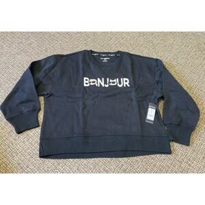 Karl Lagerfield Embroidered Bonjour Sweater Womens Large Black NWT